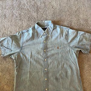 MEN'S RALPH LAUREN XL LIGHT BLUE DENIM SHORT SLEEVE BUTTON UP